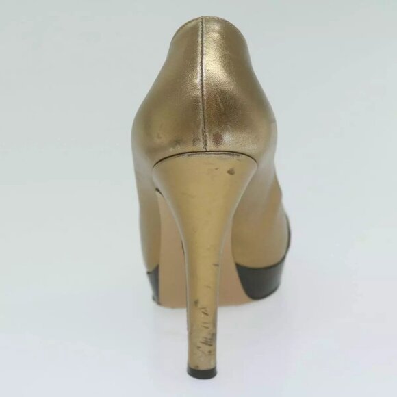 GUCCI High Heels Leather 37 Gold Tone Aut - Picture 5 of 16